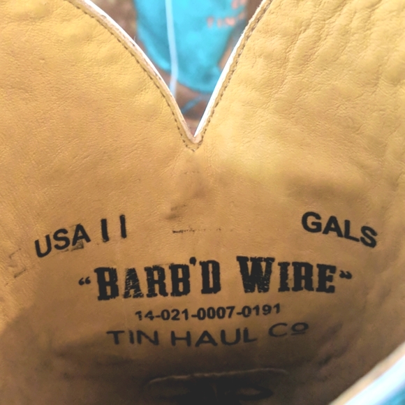TIN HAUL "Barb'd Wire" turquoise & brown leather square toe cowgirl boot… - Picture 15 of 16